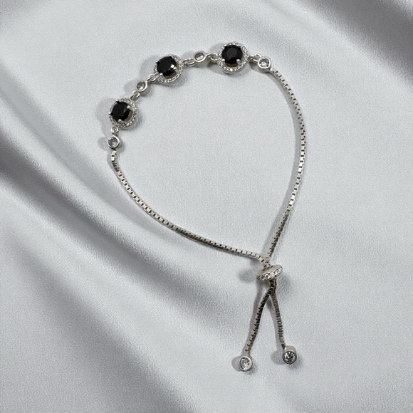 Sterling Silver Adjustable Bracelet Faux Sapphire Clear Crystals .925 - Picture 5 of 13